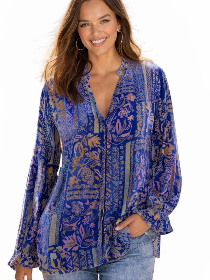 Johnny Was Joasie Velvet Burnout Blouse Nwt